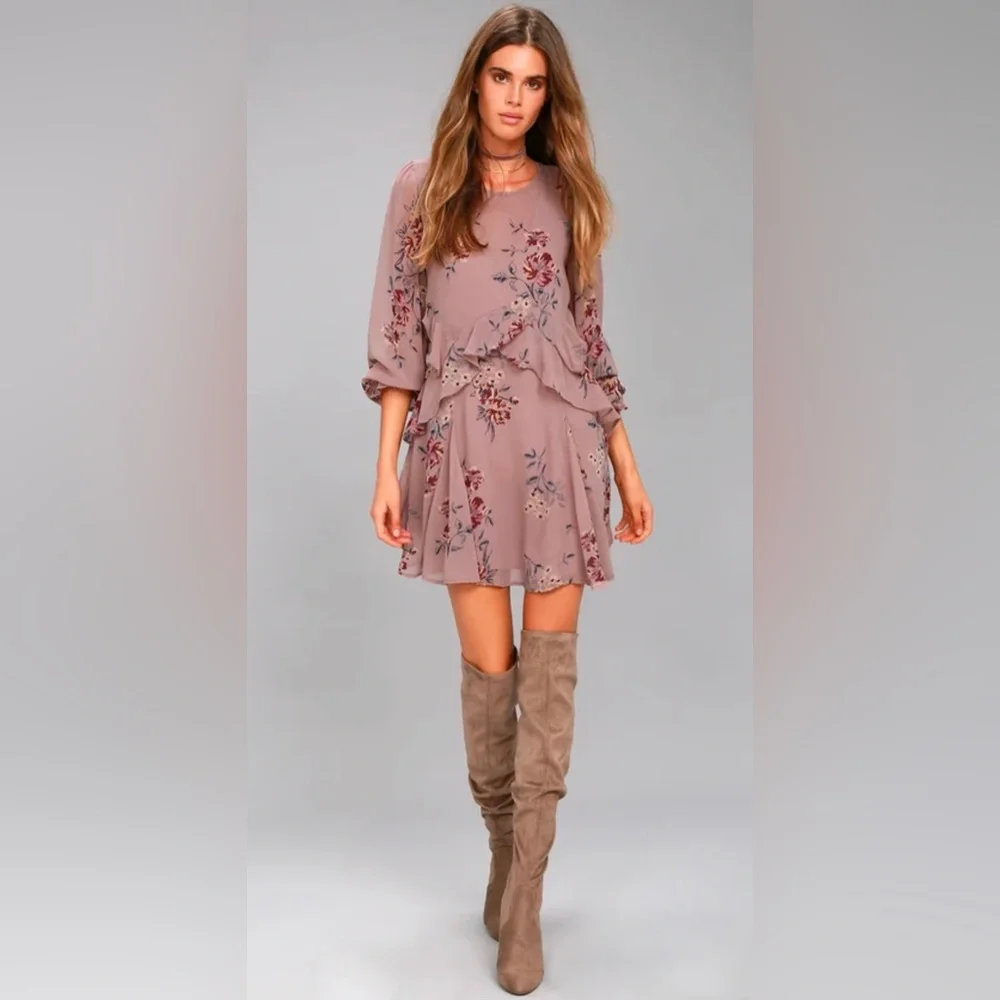 ASTR the Label | Heather Mauve Floral Print Long Sleeve Dress - Picture 2 of 11